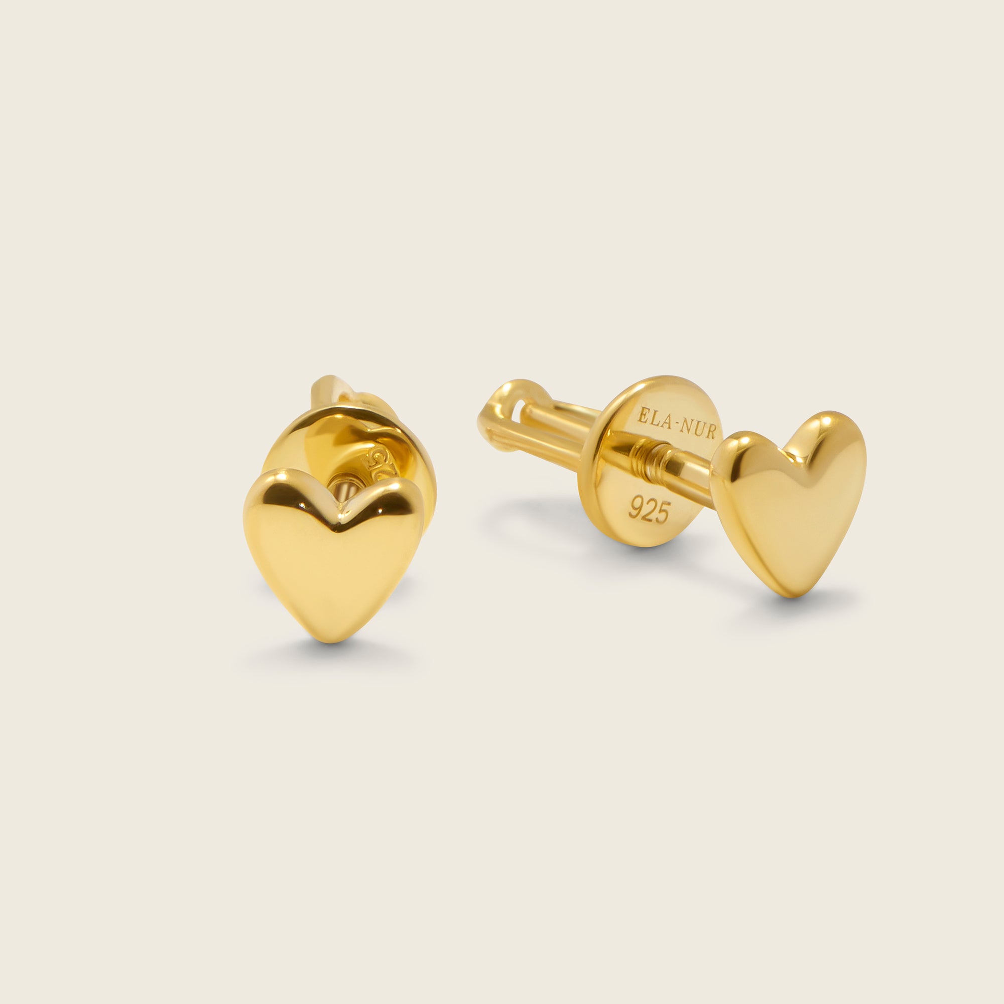 18k gold vermeil love heart studs with screw back