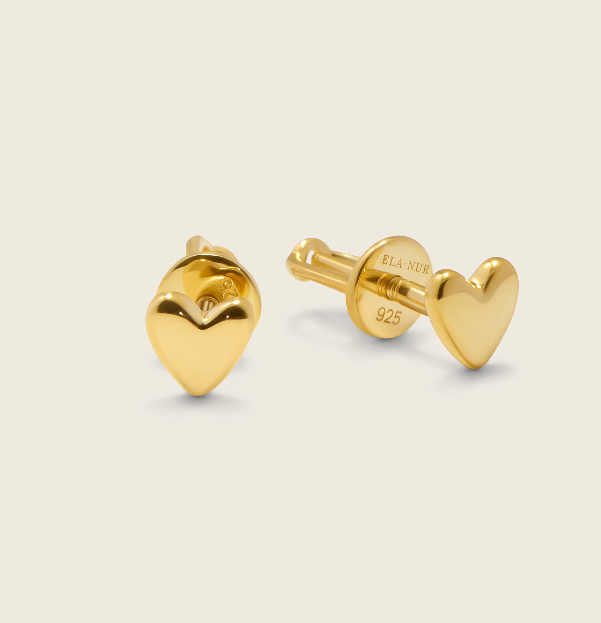 18k gold vermeil love heart studs with screw back