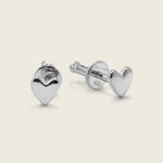 Sterling silver stud earrings in love heart shape with screw backs