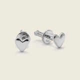 Sterling silver stud earrings in love heart shape with screw backs