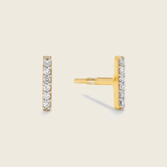 Gold diamond stud earrings in bar design