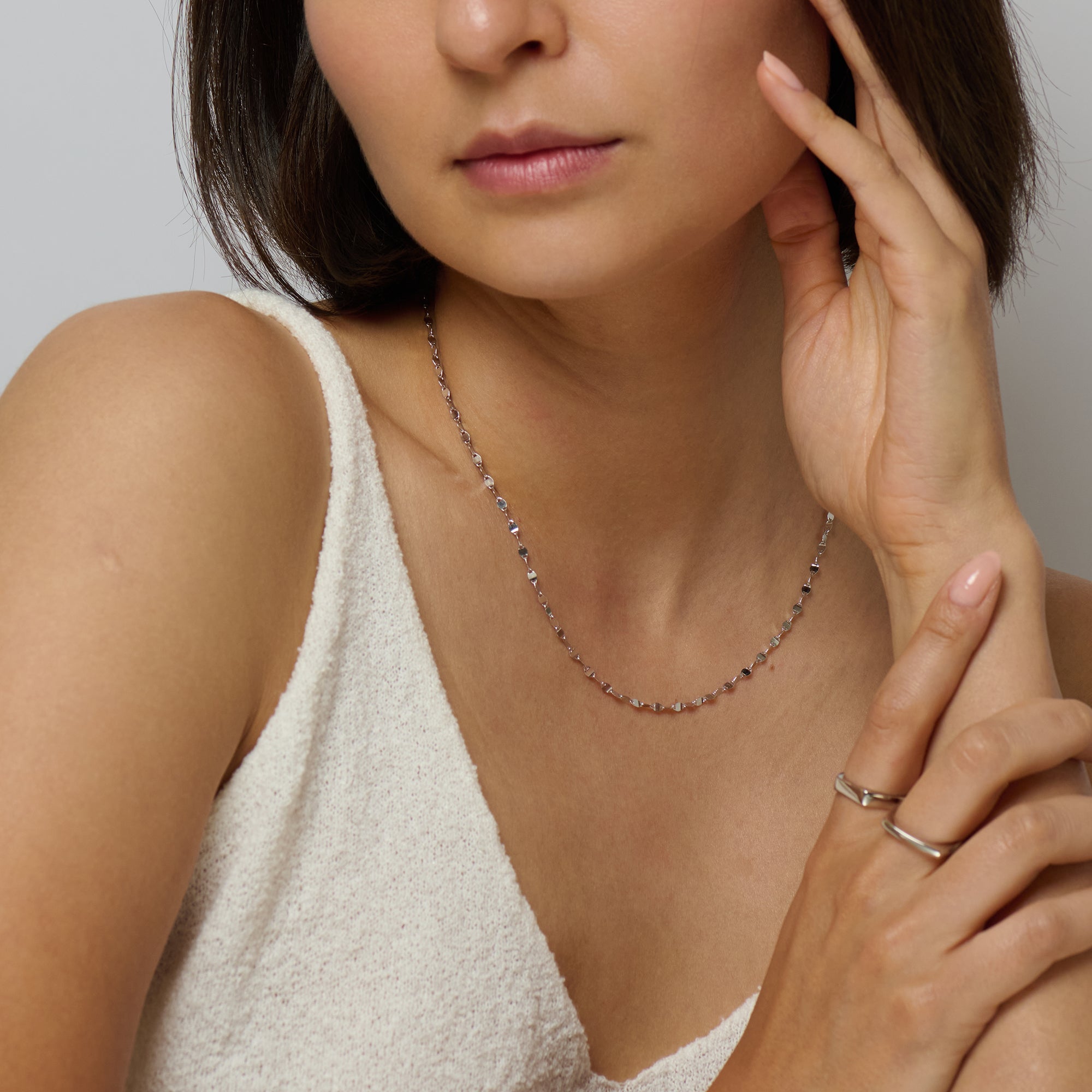 Silver petal chain necklace