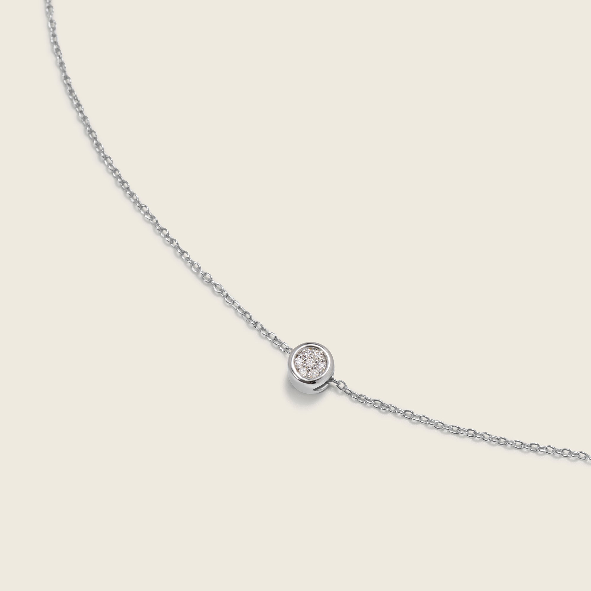 Round pave diamond pendant necklace with lab grown diamonds and sterling silver