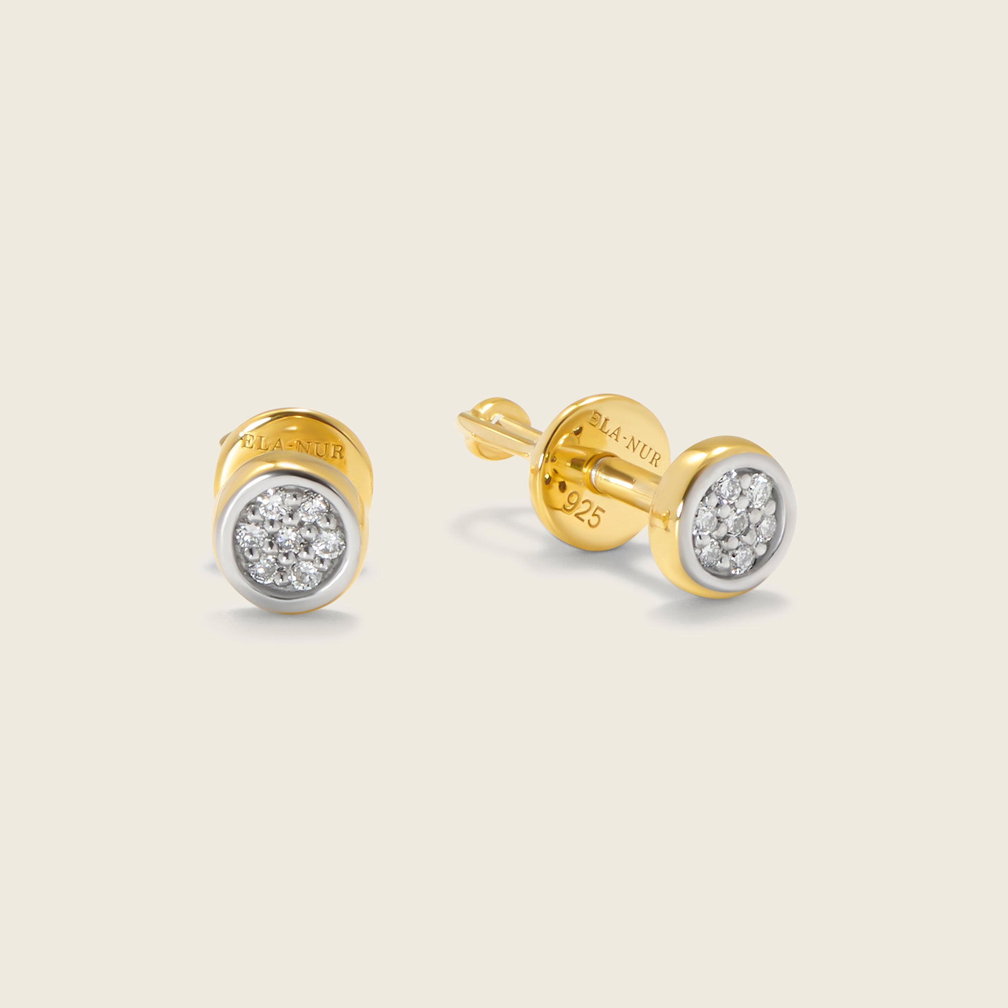 Round gold pave set diamond stud earrings