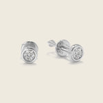 Round sterling silver diamond studs with screw back designed by Ela-nur