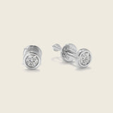 Round sterling silver diamond studs with screw back designed by Ela-nur